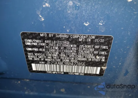 2022 Subaru Forester Wilderness из США, поврежденный, VIN JF2SKAMC9NH422856